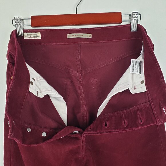 Levi's Premium Ribcage Flare Corduroy Pants Retro 70s Burgundy Button Fly 29 - Picture 3 of 9